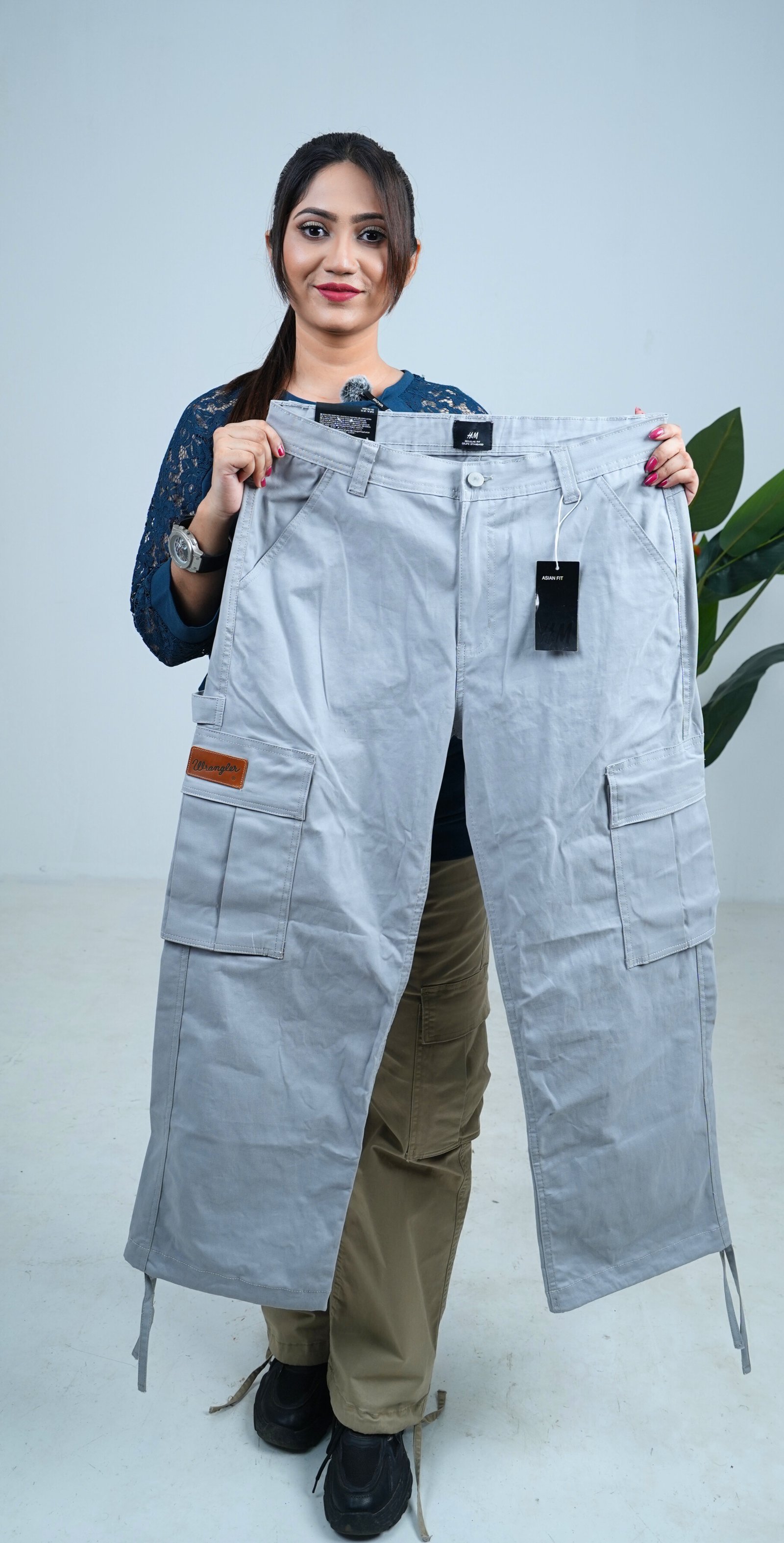 Ladies Baggy Cargo Pants-(Light Ash). Code-3001